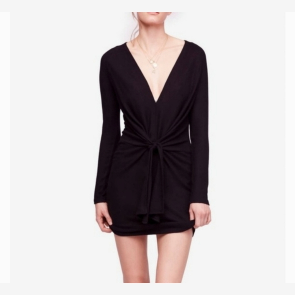 Free People Ginger Cozy Tie Front Dress in Black Size Small Goth